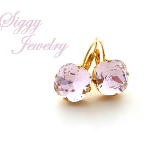 Light Rose Solitaire Cushion Cut Drop Crystal Earrings, Assorted Finishes - Picture 4 of 6